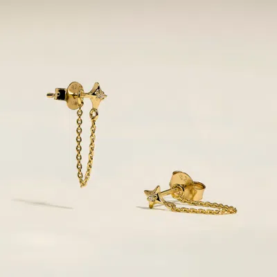 Astrid & Miyu Cosmic Star Chain Stud Earrings In Gold
