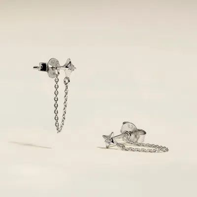 Astrid & Miyu Cosmic Star Chain Stud Earrings In Silver