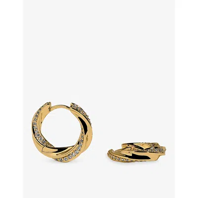 Astrid & Miyu Cosmic Twist Medium 14ct Yellow-gold Plated Brass And Cubic Zirconia Hoops In Rhodiumplatedsilver