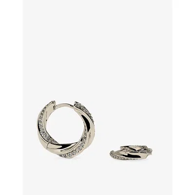 Astrid & Miyu Cosmic Twist Medium Rhodium Plated Brass And Cubic Zirconia Hoops In Rhodiumplatedsilver