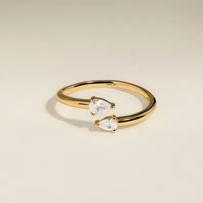 Astrid & Miyu Crystal Pear Open Ring In Gold