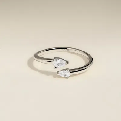 Astrid & Miyu Crystal Pear Open Ring In Silver