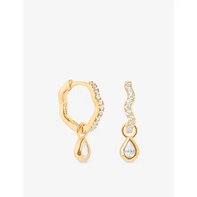 Astrid & Miyu Crystal Ripple 18ct Gold-plated Sterling Silver Pear Charm Huggie Earrings