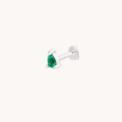 Astrid & Miyu Emerald Pear Piercing Stud In Solid White Gold