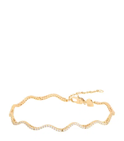 Astrid & Miyu Gold-plated And Cubic Zirconia Ripple Tennis Bracelet In Yellow