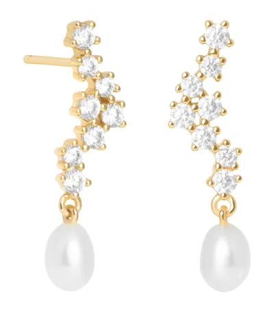 Astrid & Miyu Gold-plated, Pearl And Cubic Zirconia Ripple Drop Earrings In Purple