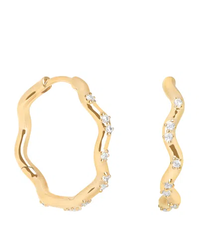 Astrid & Miyu Gold-plated Sterling Silver And Cubic Zirconia Ripple Hoop Earrings In Neutral