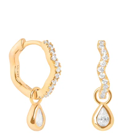 Astrid & Miyu Gold-plated Sterling Silver And Cubic Zirconia Ripple Pear Huggie Earrings In Brown