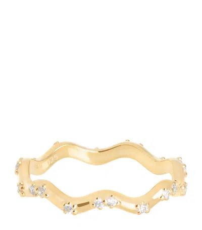 Astrid & Miyu Gold-plated Vermeil And Cubic Zirconia Ripple Ring In Metallic