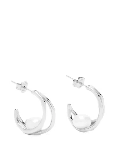 Astrid & Miyu Molten Illusion Pearl Hoop Earrings In Silver