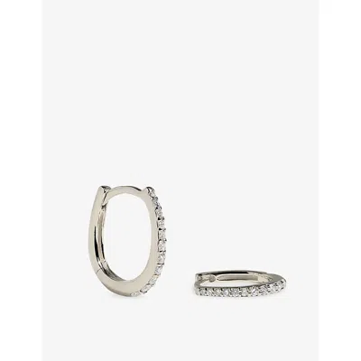 Astrid & Miyu Pavé 14ct White-gold And Lab-grown Diamond Huggies In Rhodiumplatedsilver