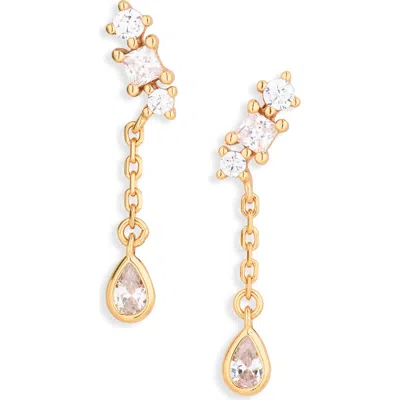 Astrid & Miyu Pavé Cluster Chain Drop Earrings In Gold