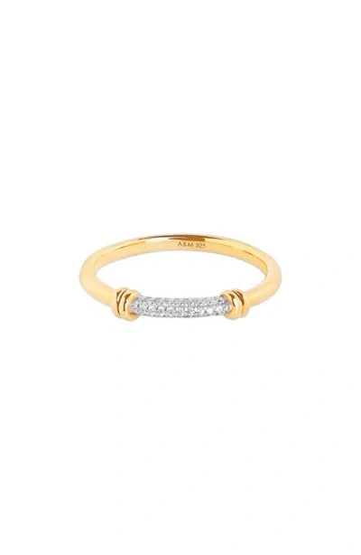 Astrid & Miyu Pavé Twist Detail Band Ring In Gold