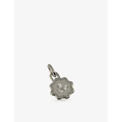 Astrid & Miyu Pear Crystal Ripple Rhodium-plated Sterling-silver And Cubic Zirconia Coin Clip Charm In Gray