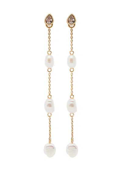 Astrid & Miyu Pearl-embellished 18kt Gold-plated Drop Earrings In White