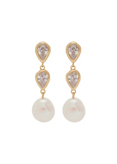Astrid & Miyu Pearl-embellished 18kt Gold-plated Drop Earrings In White