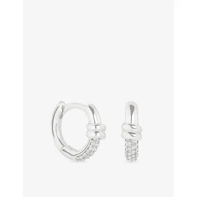 Astrid & Miyu Rhodium Pavé Knot 925 Sterling Silver Huggie Earrings