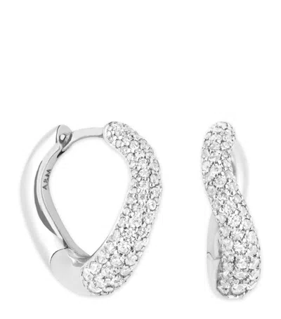 Astrid & Miyu Rhodium-plated Silver And Crystal Wave Hoop Earrings In Metallic