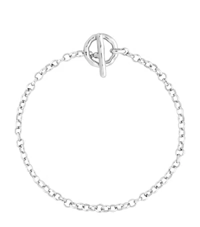 ASTRID & MIYU RHODIUM-PLATED T-BAR ROLO CHAIN BRACELET