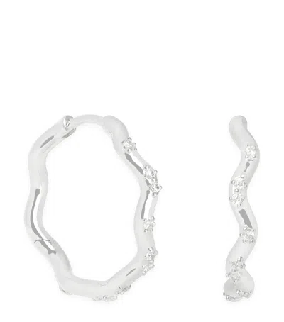 Astrid & Miyu Ripple Crystal Rhodium-plated Sterling Silver Hoop Earrings In Metallic