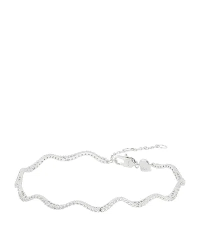 Astrid & Miyu Rhodium-plated And Cubic Zirconia Ripple Tennis Bracelet In Green