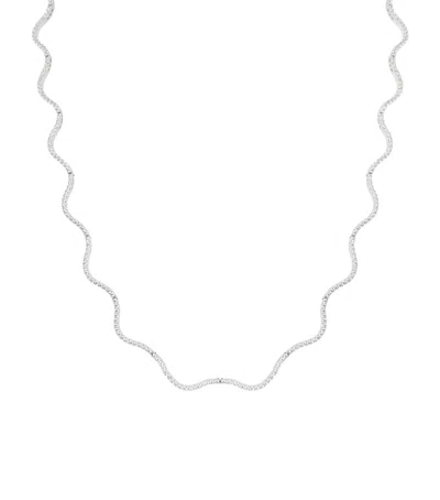 Astrid & Miyu Rhodium-plated And Cubic Zirconia Ripple Tennis Necklace In Gray