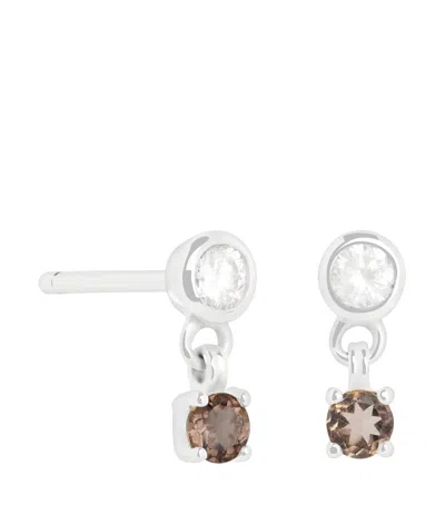 Astrid & Miyu Rhodium-plated Charm Stud Earrings In Silver