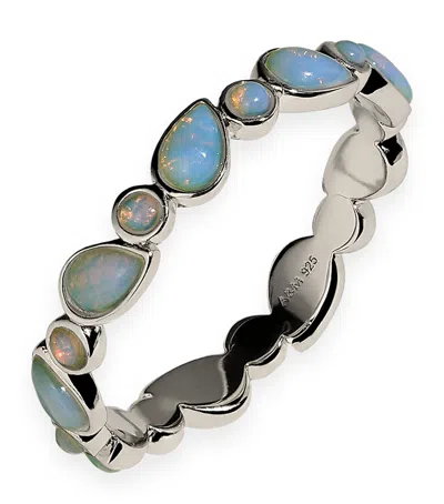 Astrid & Miyu Rhodium-plated Opal-effect Bezel Ring In Metallic