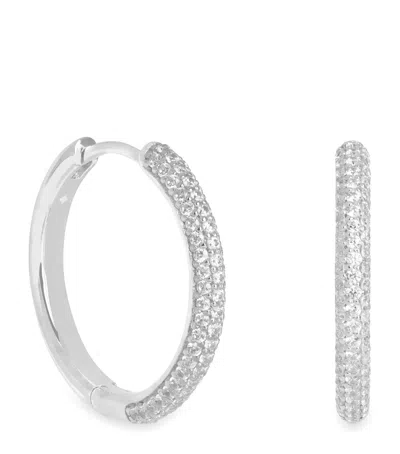 Astrid & Miyu Rhodium-plated Pavé Essential Hoop Earrings In Silver