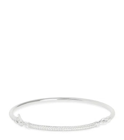 Astrid & Miyu Rhodium-plated Pavé Knot Bangle In Silver
