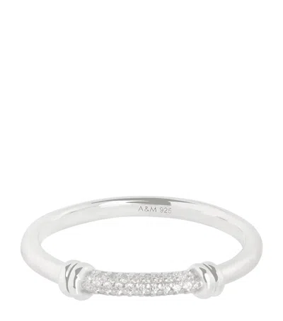 Astrid & Miyu Rhodium-plated Pavé Knot Ring In Silver