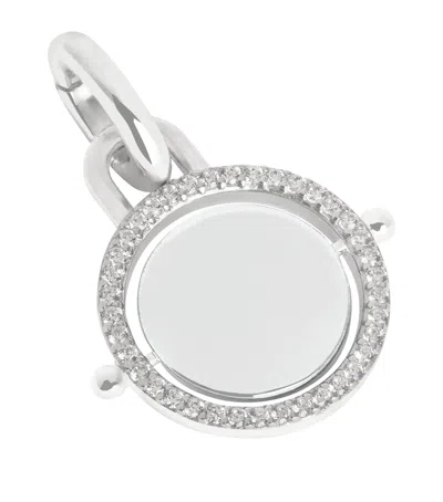 Astrid & Miyu Rhodium-plated Pavé Spinning Coin Clip Charm In Silver