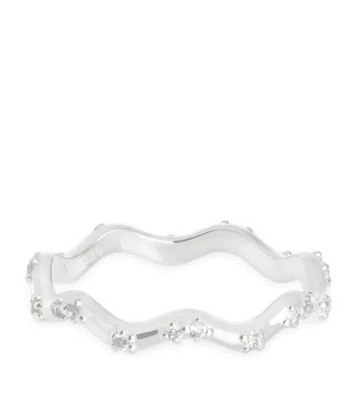Astrid & Miyu Rhodium-plated Sterling Silver And Cubic Zirconia Ripple Ring In Pink
