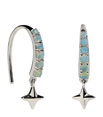 Astrid & Miyu Rhodium-plated Sterling Silver Cosmic Opal Hook Hoop Earrings
