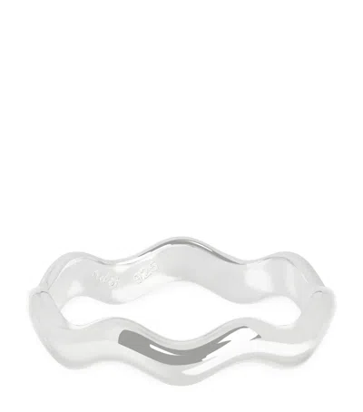 Astrid & Miyu Rhodium-plated Sterling Silver Ripple Ring In Transparent
