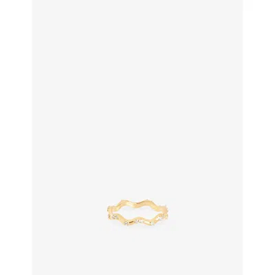 Astrid & Miyu Ripple 18ct Gold-plated Sterling Silver And Cubic Zirconia Band Ring In Gray