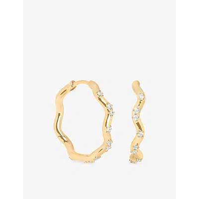 Astrid & Miyu Ripple Crystal 18ct Gold-plated Sterling Silver Hoop Earrings In Pink