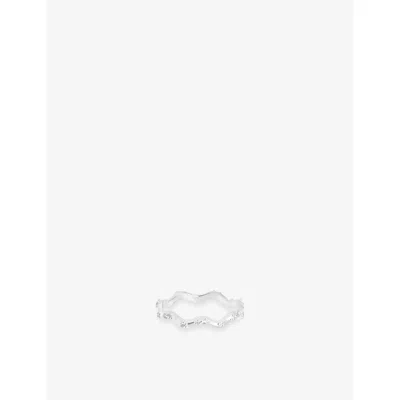 Astrid & Miyu Ripple Rhodium-plated Sterling Silver And Cubic Zirconia Band Ring In Gray