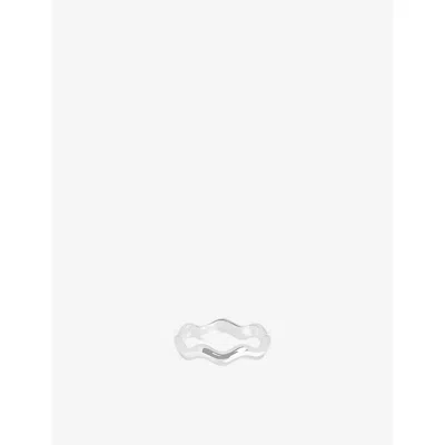 Astrid & Miyu Ripple Rhodium-plated Sterling Silver Band Ring In Gray