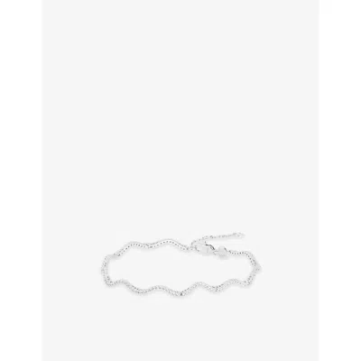 Astrid & Miyu Ripple Tennis Rhodium-plated Sterling Silver Bracelet In Blue