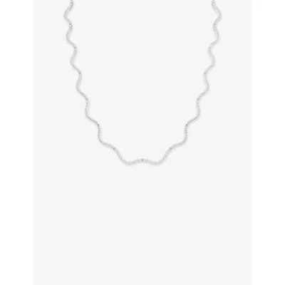 Astrid & Miyu Ripple Tennis Rhodium-plated Sterling Silver Necklac In Metallic