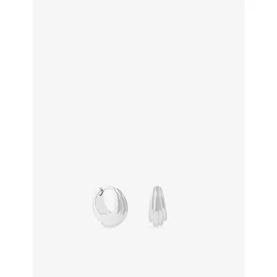 Astrid & Miyu Ripple Wave Rhodium-plated Brass Huggie Hoop Earrings In Silver