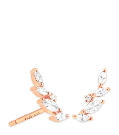 Astrid & Miyu Rose Gold-plated Navette Crystal Climber Stud Earrings