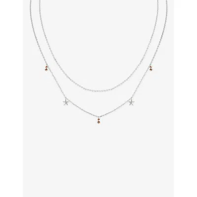 Astrid & Miyu Starfish Double Chain Rhodium-plated Sterling-silver And Cubic Zirconia Necklac
