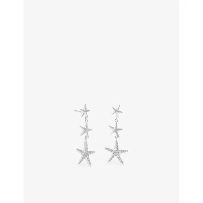 Astrid & Miyu Starfish Rhodium-plated Brass And Cubic Zirconia Drop Stud Earrings In Silver