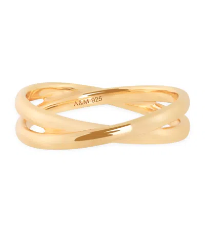 Astrid & Miyu Sterling Silver Crossover Illusion Band Ring In Gold