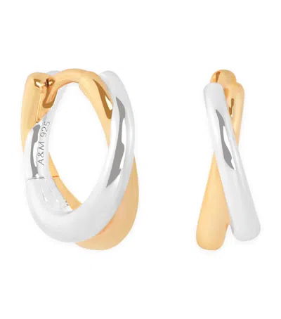 Astrid & Miyu Sterling Silver Crossover Illusion Huggie Earrings In Gold