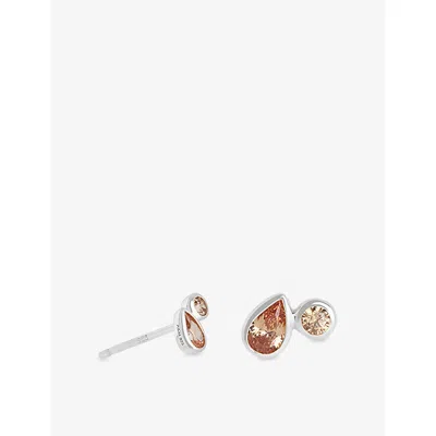 Astrid & Miyu Sunset Duo Rhodium-plated Sterling-silver And Cubic Zirconia Stud Earrings In Metallic