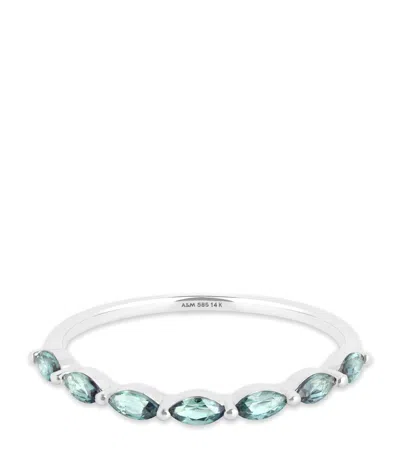 Astrid & Miyu White Gold And Alexandrite Marquise Ring In Silver