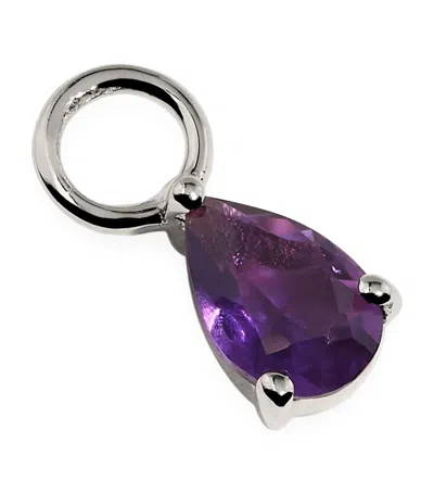 Astrid & Miyu White Gold And Amethyst February Birthstone Earring Charm In Silver